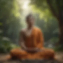 Buddha meditating in serene surroundings