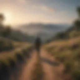 A serene landscape depicting a journey towards love