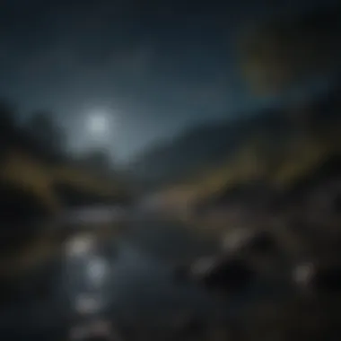 A calming night scene with moonlight and stars