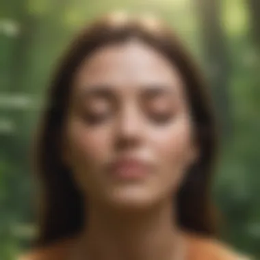 A close-up of a person practicing mindfulness in nature with eyes closed