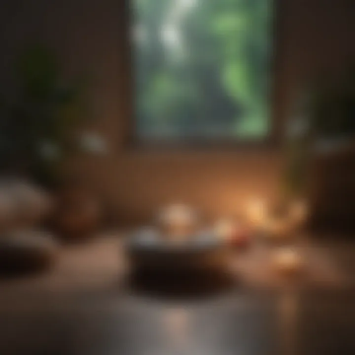 A calm meditation space with candles and cushions