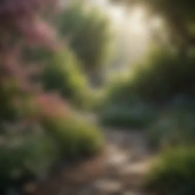 Serene Garden with Blooming Flowers Close-up of a serene garden with blooming flowers