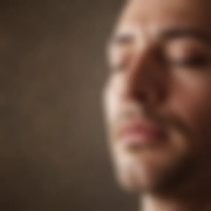 Close-up of a person engaging in mantra meditation with closed eyes