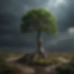A tree standing tall amidst a storm, symbolizing resilience.