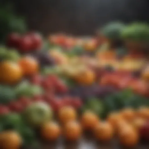 Fresh fruits and vegetables arranged artfully