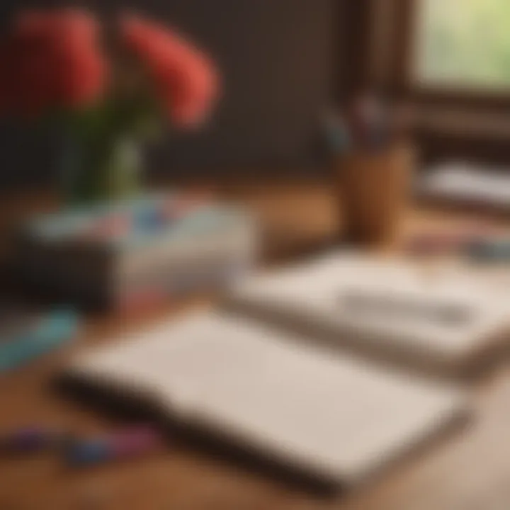 A collection of gratitude journals and colorful pens