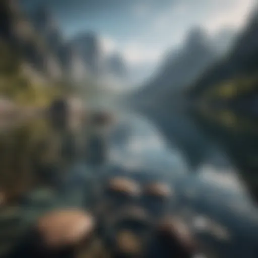 Serene landscape with calming water and mountains