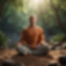 Individual meditating in serene environment