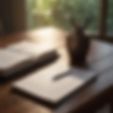 Journal and pen resting on a wooden table