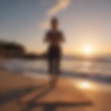 Yoga mat on a calm beach at sunset