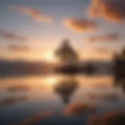 A serene landscape depicting a sunset over a calm lake, symbolizing tranquility and release.