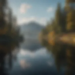Serene landscape with a calm lake reflecting the sky