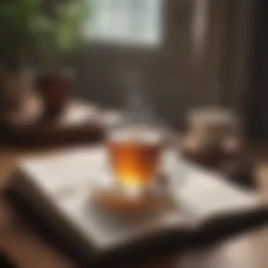 Nourishing Mind and Body Freshly brewed cup of tea next to an open book