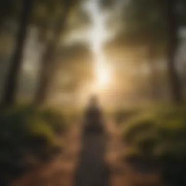 Meditating in Nature: A Path to Calmness A serene landscape with a person meditating at sunrise, embodying peace and tranquility.