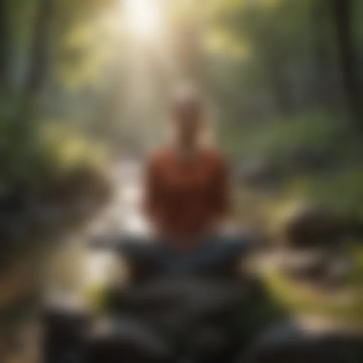 A teacher practicing mindfulness in a peaceful outdoor space