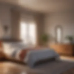 A tranquil bedroom scene with soft lighting and calming colors