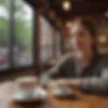 Casual Connections Over Coffee A cozy coffee shop atmosphere encouraging casual meet-ups