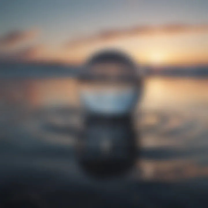 A calm water surface reflecting the sky