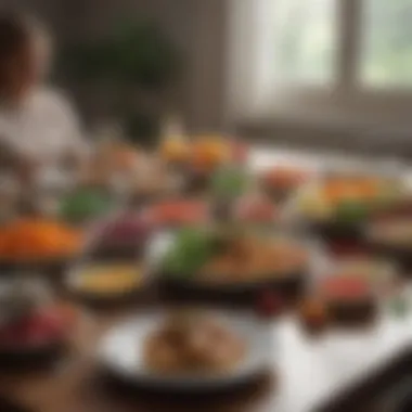 A serene table setting with an array of colorful, fresh foods inviting mindful consumption.