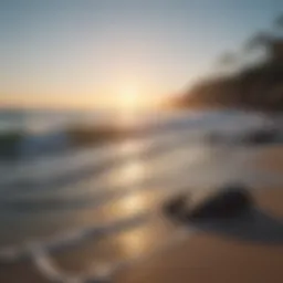 A serene landscape with gentle waves lapping at the shore