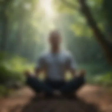 A close-up of a person meditating, surrounded by nature.