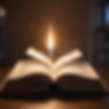 An open book with a light illuminating it