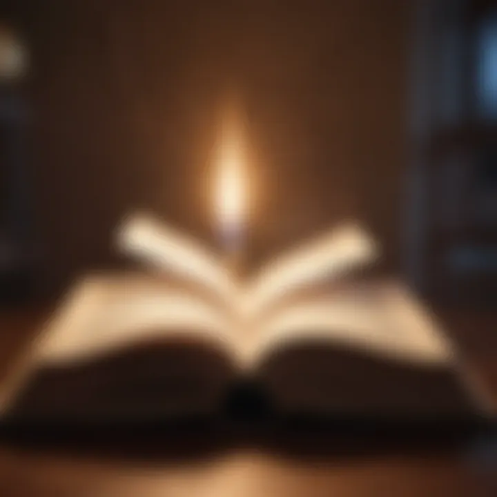 An open book with a light illuminating it