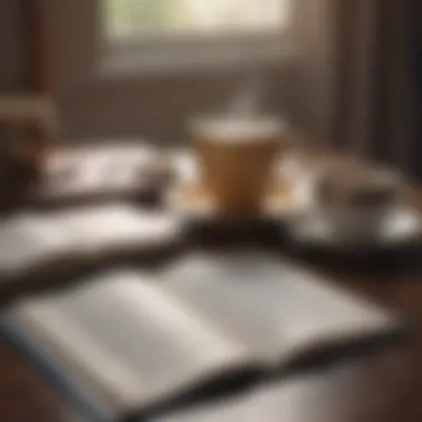 The Power of Self-Reflection A journal with reflective prompts on a table next to a cup of tea