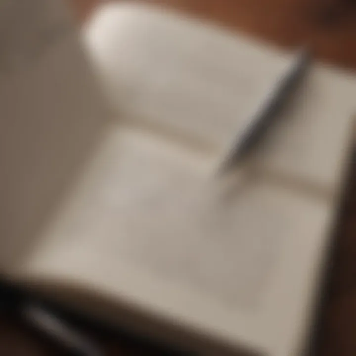 A close-up of a journal opened with a pen resting on it, inviting introspection and reflection on feelings.