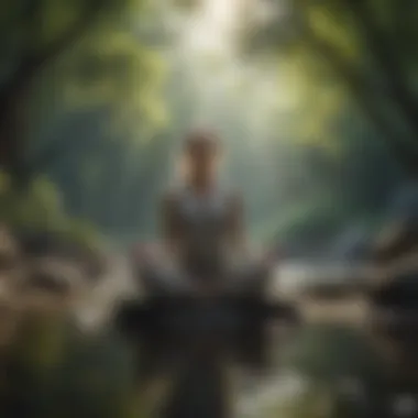 Mindful Serenity A calm person meditating in a tranquil setting, embodying mindfulness and emotional processing.