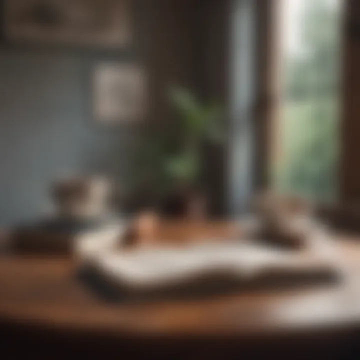 A cozy space with a journal and a cup of tea