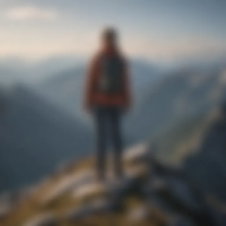 A person standing confidently on a mountain peak