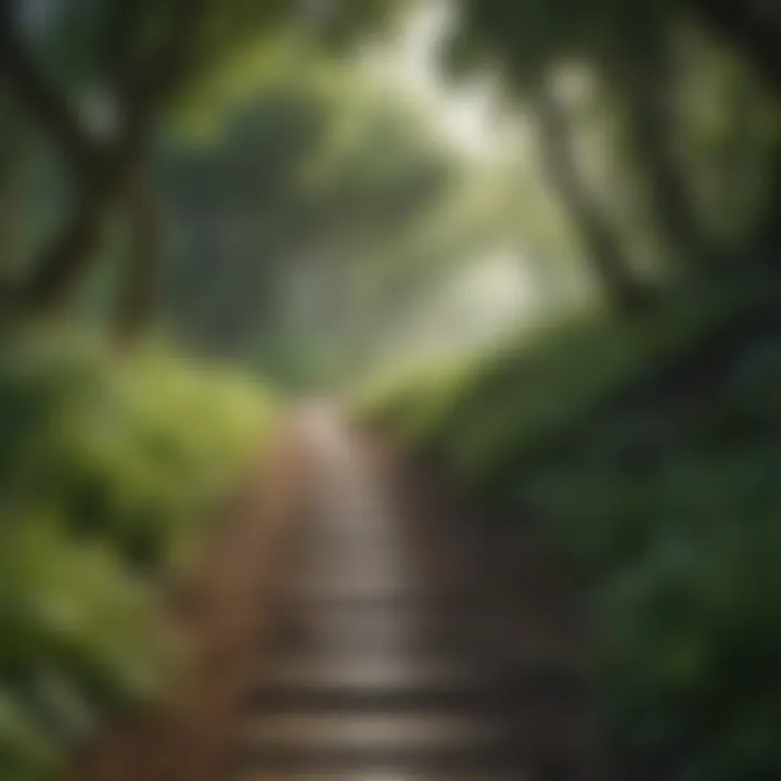 A path diverging in a lush green landscape symbolizing choices and directions