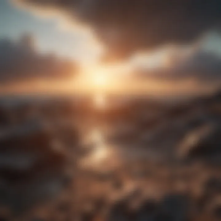 A bright sunrise breaking through clouds, symbolizing hope and renewal.