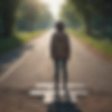 The Crossroads of Choice A person standing at a crossroads representing choices in overcoming worthlessness