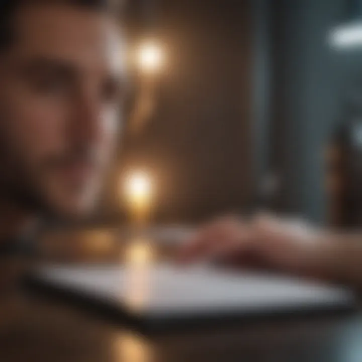 Individual reflecting on personal growth with a notepad