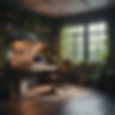 Uplifting Workspace Atmosphere A vibrant workspace filled with greenery and uplifting elements
