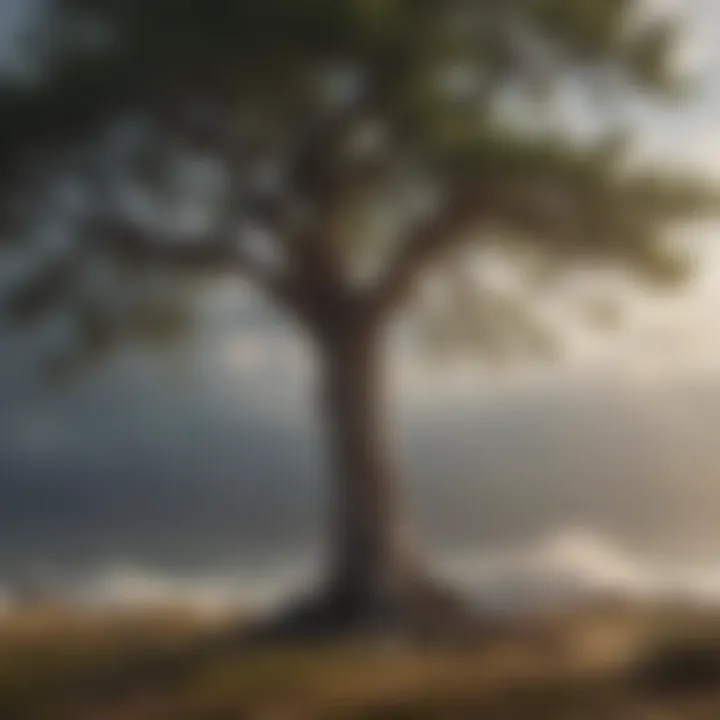A sturdy tree standing tall against strong winds symbolizing resilience.
