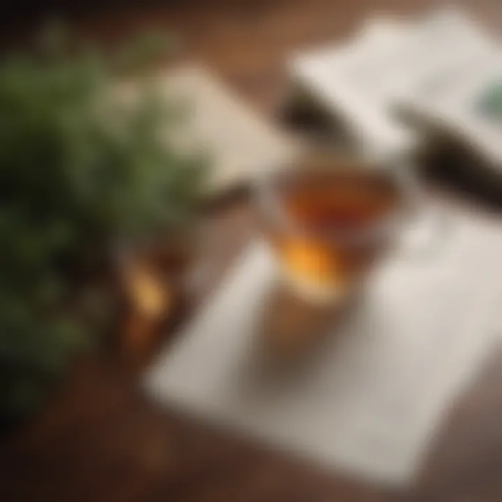 A cup of herbal tea placed beside an inspiring quote on paper, suggesting comfort and solace.