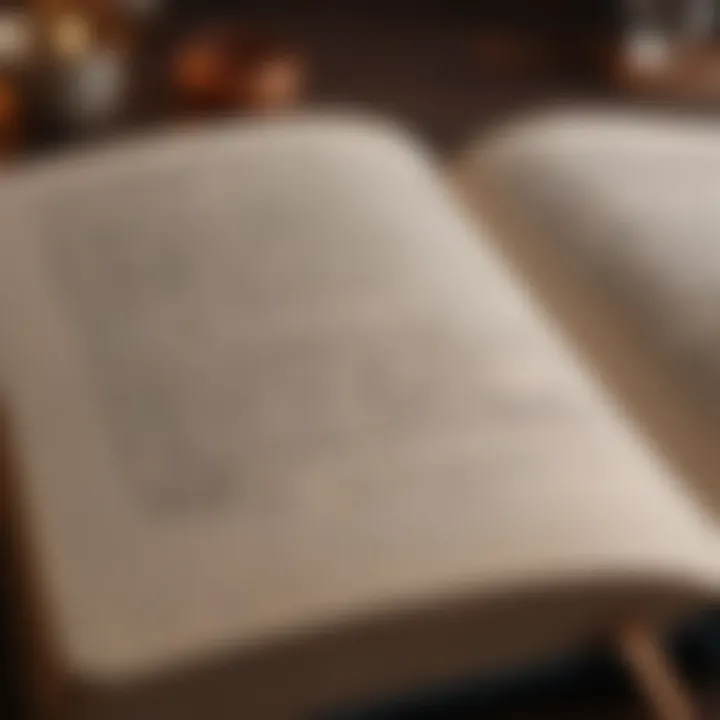 A close-up of an open book with highlighted quotes, symbolizing wisdom and reflection.