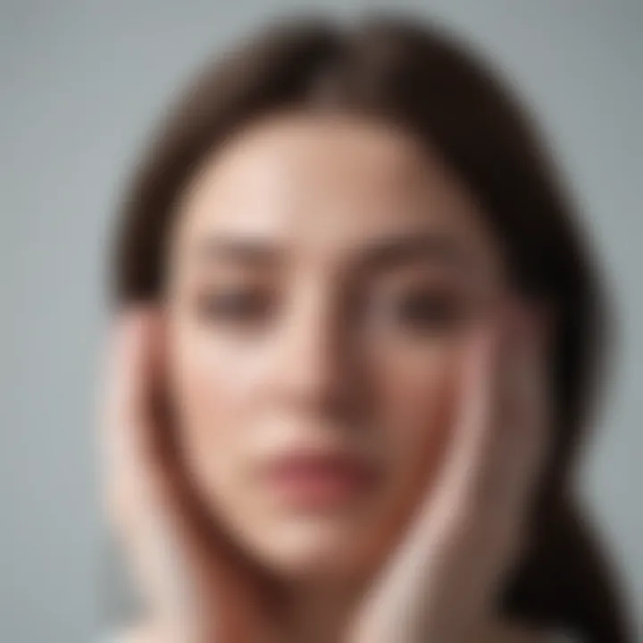 Close-up of a woman's hand holding her head in a moment of anxiety.