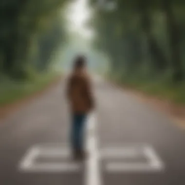 A figure standing at a crossroads, symbolizing choices in life