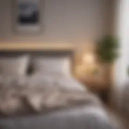 A serene bedroom environment with a soft glow of bedside lamp and an open book