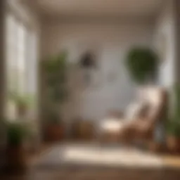 A cozy reading nook with soft lighting and plants