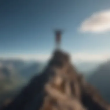 Reaching New Heights: The Power of Determination A person standing on a mountain peak, showcasing achievement and determination