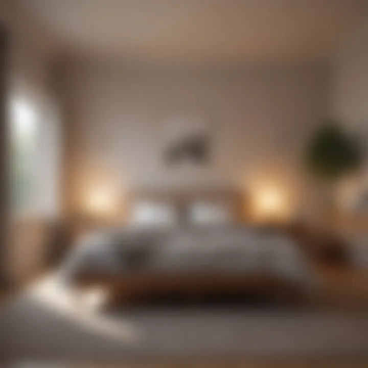 A serene bedroom setting with ambient lighting promoting restful sleep