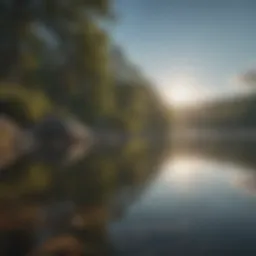 Serene landscape with calm waters reflecting the sky