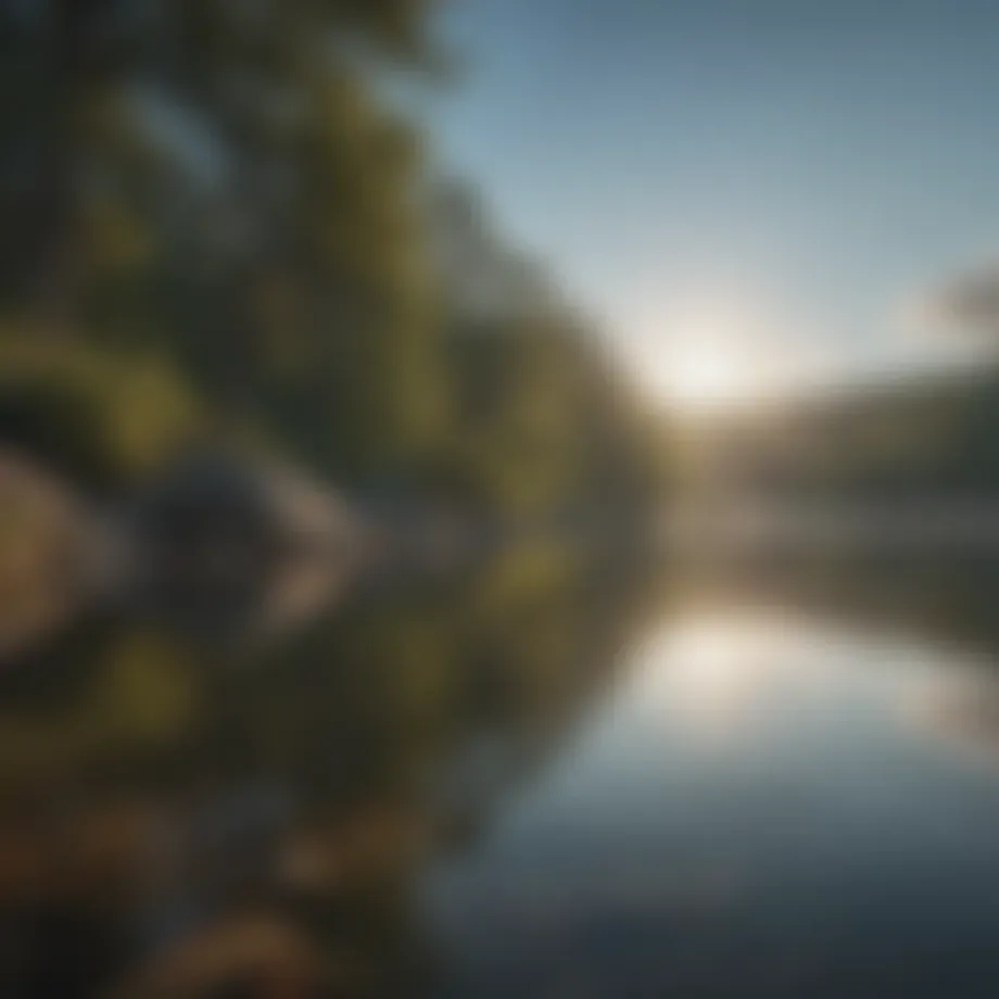 Serene landscape with calm waters reflecting the sky