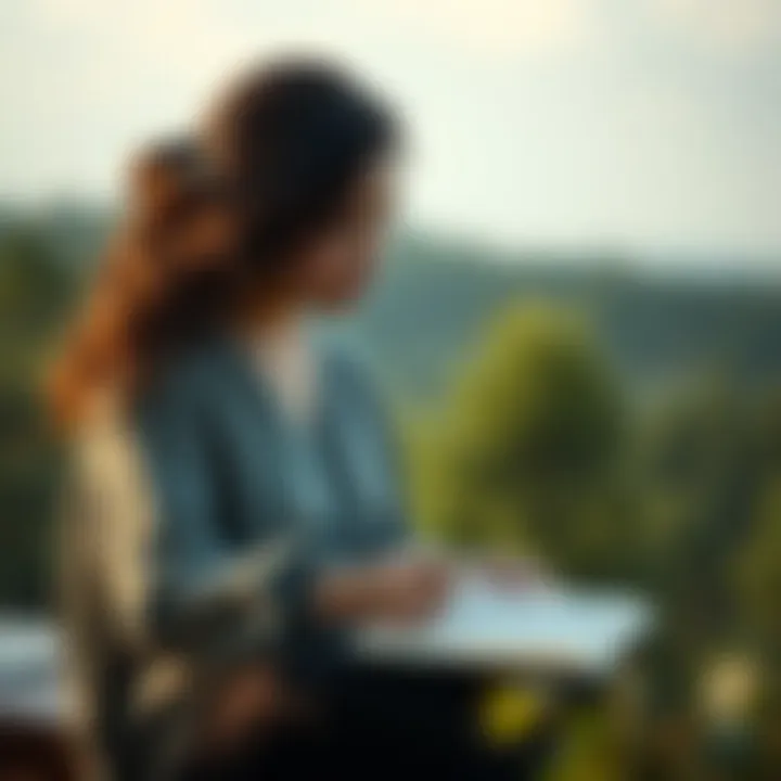 A person journaling in a peaceful setting, reflecting on personal growth.