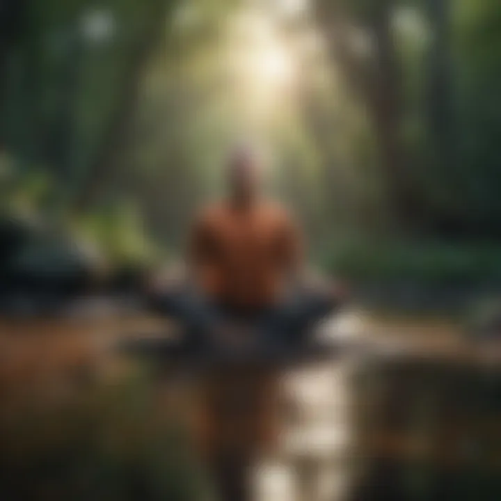 A person practicing mindfulness in a tranquil environment